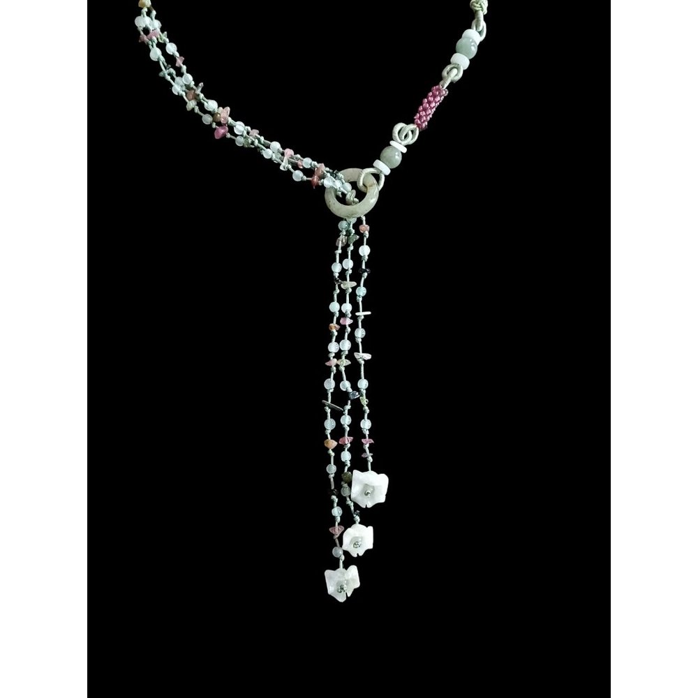 Vintage Natural Stone Lariat Handmade Flower Adjustable Necklace